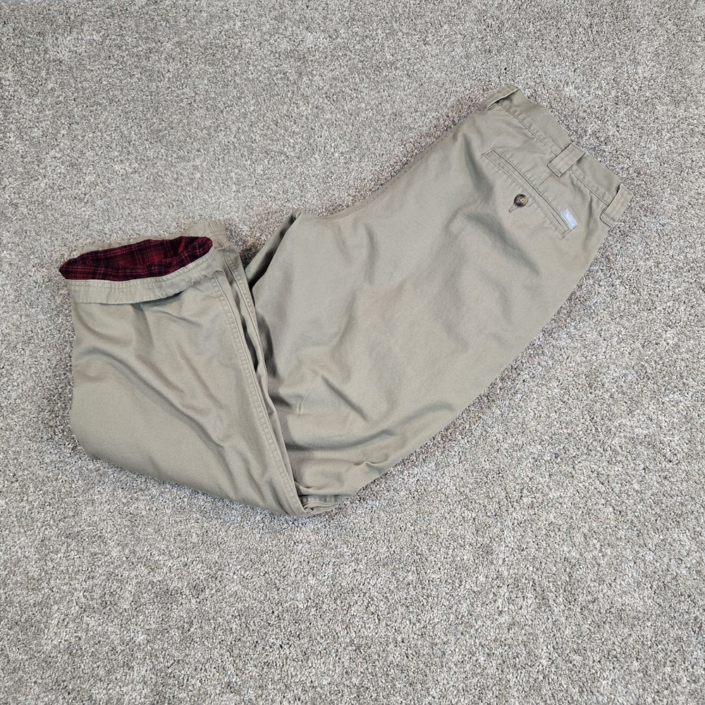 WOOLRICH MEN 38X32 (36x30) 2 KHAKI FLANNEL LINED CHINO RELAXED FLAT CANVAS‎
